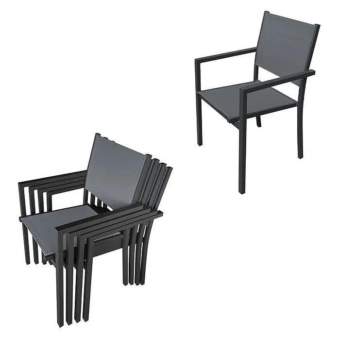 Happy Garden Gartentisch-Set VENEZIA - Gesamtumfang: 9 -tlg., Aluminium - Graue Outdoor-Stühle aus Metall und Stoff, einer stehend, mehrere gestapelt zur platzsparenden Aufbewahrung.