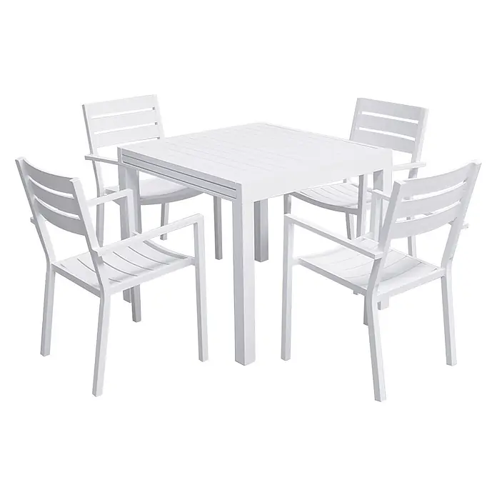 Happy Garden Gartentisch-Set VENEZIA - Gesamtumfang: 9 -tlg., Aluminium - Weißer quadratischer Gartentisch mit Latten und vier passenden Stühlen.