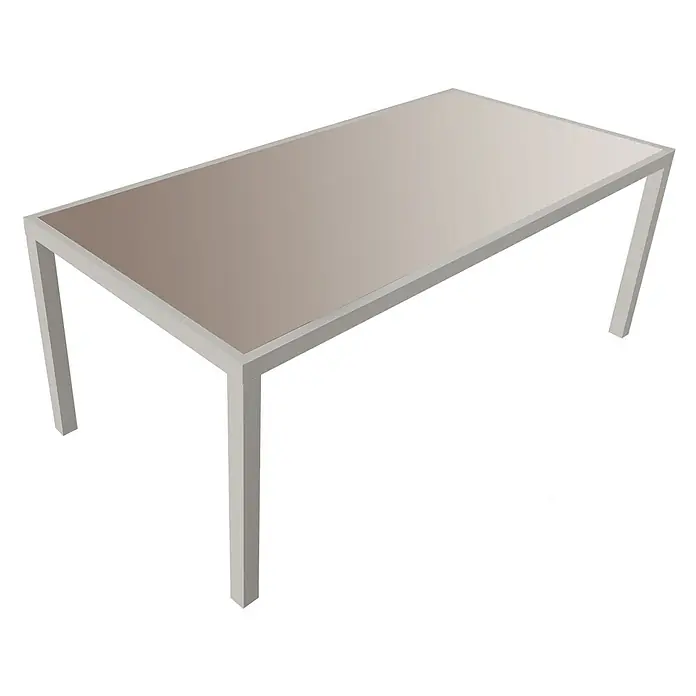 Happy Garden Gartentisch-Set BARI - Gesamtumfang: 9 -tlg., Aluminium - Rechteckiger Tisch mit hellgrauem Gestell und reflektierender beiger Tischplatte.