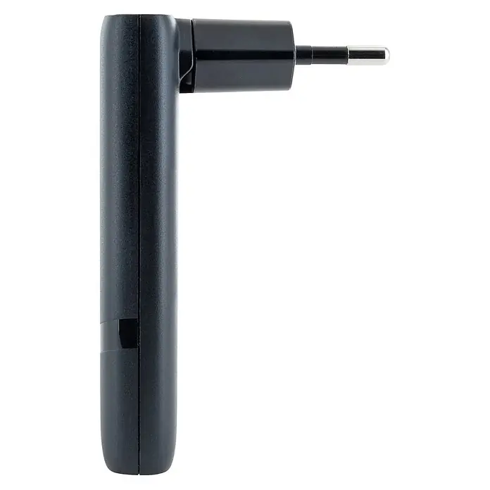 Schwaiger USB-Ladeadapter 230V USB-A USB-C - Schwarz - Schwarzer L-förmiger Adapter mit Metallspitze.