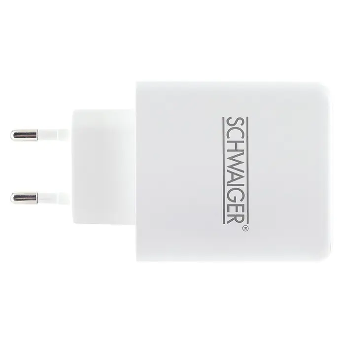 Schwaiger USB-Ladeadapter 230V 30W USB-A, USB-C - Weiß - Weißes SCHWAIGER Netzteil mit zwei Stiften.