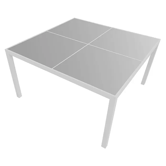 Happy Garden Gartentisch-Set CAGLIARI - Gesamtumfang: 9 -tlg., Aluminium - Weißer quadratischer Tisch mit einer grauen geteilten Tischplatte.