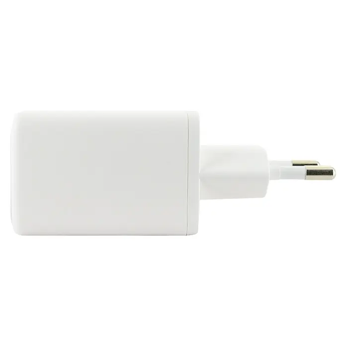 Schwaiger USB-Ladeadapter 48W 2 x USB-C - Weiß - Weißes Netzteil mit zwei Stiften zum Aufladen von Geräten.