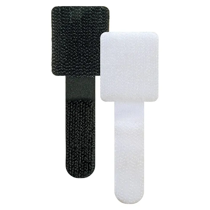 Schwaiger Klett-Kabelbinder Klett-Kabelclips zur Wandbefestigung - 5 x Weiß, 5 x Schwarz - Zwei Klettverschlussbänder, eines schwarz und eines weiß, jeweils mit einem breiteren Haken- und einem schmaleren Flauschband.