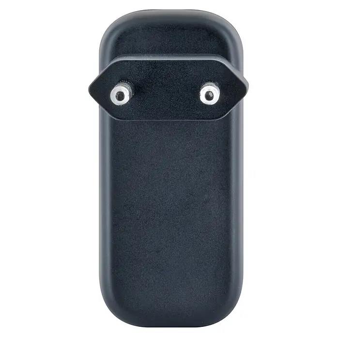 Schwaiger USB-Ladeadapter 230V Schnellladegerät 35W USBA, 2 x USB-C - Schwarz - Dunkelgrauer Netzadapter mit zwei runden Stiften.