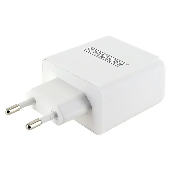 Schwaiger USB-Ladeadapter 230V 30W USB-A, USB-C - Weiß - Weißes SCHWAIGER Wandladegerät mit zwei Stiften.