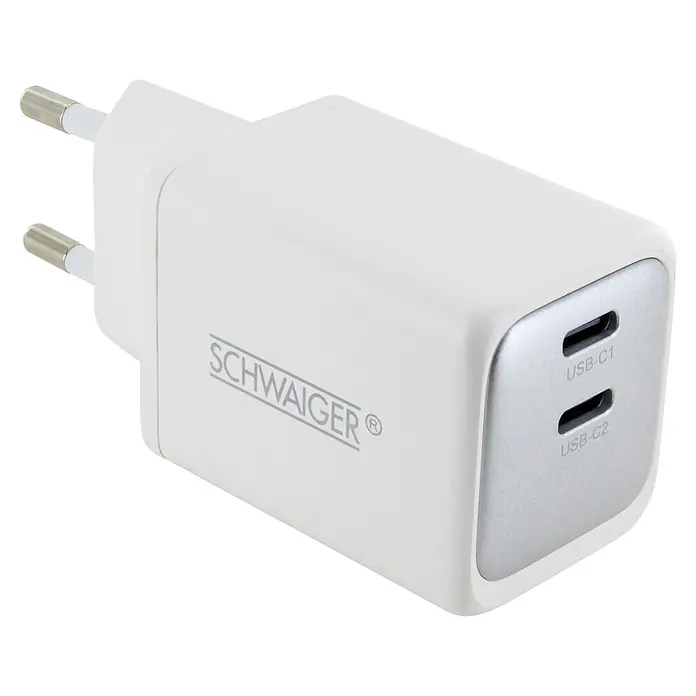 Schwaiger USB-Ladeadapter 48W 2 x USB-C - Weiß - Weißes SCHWAIGER USB-C Ladegerät mit zwei USB-C Anschlüssen.