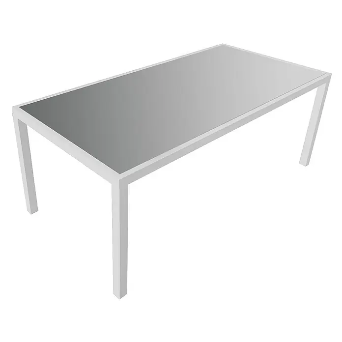 Happy Garden Gartentisch-Set BARI - Gesamtumfang: 9 -tlg., Aluminium - Rechteckiger Tisch mit grauer Tischplatte und weißem Gestell.