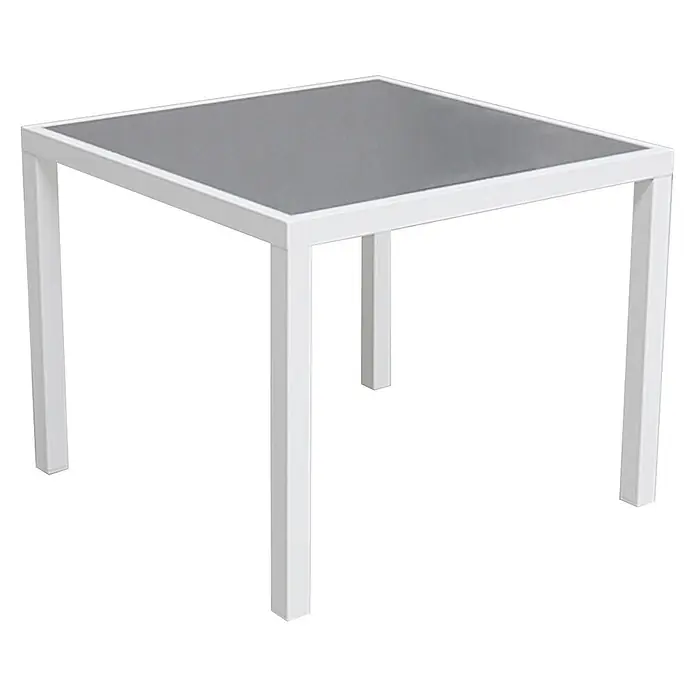 Happy Garden Gartentisch-Set BERGAMO - Gesamtumfang: 5 -tlg., Aluminium - Weißer quadratischer Tisch mit grauer Tischplatte.