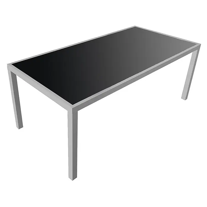 Happy Garden Gartentisch-Set BARI - Gesamtumfang: 9 -tlg., Aluminium - Rechteckiger Tisch mit schwarzer Tischplatte und grauem Metallrahmen.