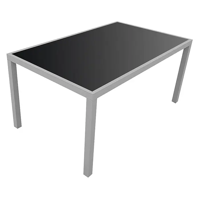 Happy Garden Gartentisch-Set BERGAMO - Gesamtumfang: 7 -tlg., Aluminium - Rechteckiger Tisch mit schwarzer Platte und silbergrauem Gestell und Beinen.