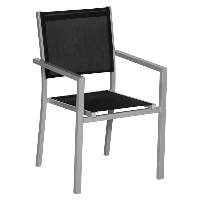 Happy Garden Gartentisch-Set CAPRI - Gesamtumfang: 9 -tlg., Aluminium - Silberner Outdoor-Stuhl aus Metall mit schwarzer Netzbespannung für Sitzfläche und Rückenlehne, mit Armlehnen.