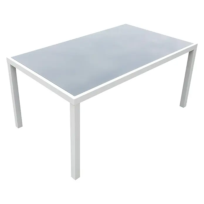Happy Garden Gartentisch-Set BERGAMO - Gesamtumfang: 7 -tlg., Aluminium - Rechteckiger weißer Tisch mit hellgrauer Tischplatte.