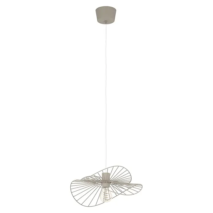 Eglo Pendelleuchte rund - 40 W, Ø x H: 23 x 23 cm, Sandfarben - Beige/graue Pendelleuchte aus Metalldraht mit dekorativem, flachem Spiralschirm und sichtbarer Edison-Glühbirne.