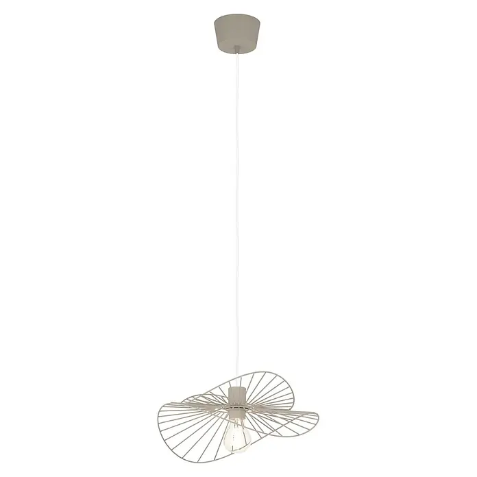 Eglo Pendelleuchte rund - 40 W, Ø x H: 23 x 23 cm, Sandfarben - Helle, graue Draht-Pendelleuchte mit dekorativem Spiral-Schirm und sichtbarer Glühbirne.
