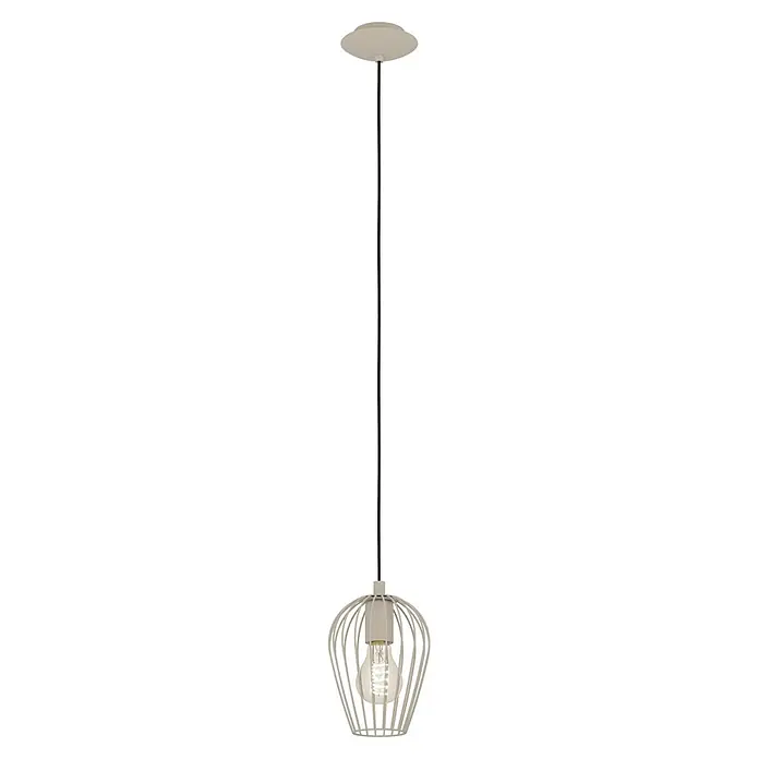 Eglo Pendelleuchte rund - Ø x H: 16 x 110 cm, Sandfarben - Off-white Pendelleuchte mit dekorativem Metallkäfig und beleuchteter Glühbirne.