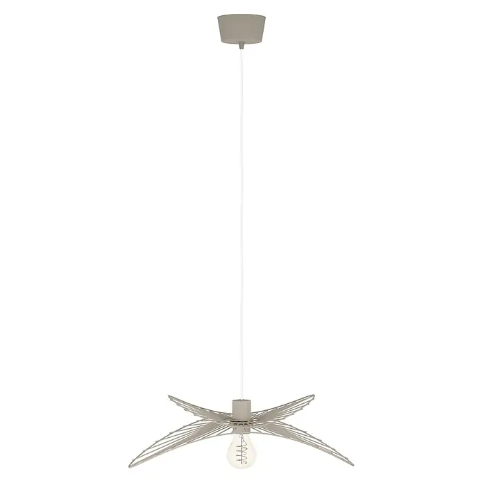 Eglo Pendelleuchte rund - 40 W, Ø x H: 23 x 23 cm, Sandfarben - Hellgraue moderne Pendelleuchte mit sternförmigem Drahtschirm und sichtbarer Edison-Glühbirne.
