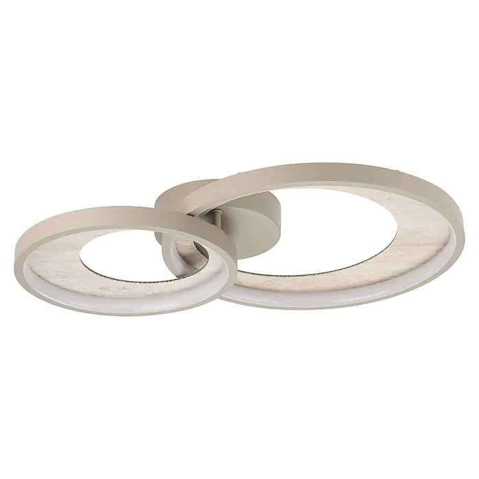 Eglo LED-Deckenleuchte rund Soft Beige - Ø x H: 30 x 14,5 cm, Sandfarben - Moderne beige LED-Deckenleuchte mit zwei ineinandergreifenden runden Rahmen, mit strukturierter Innenfläche und weißen Lichtdiffusoren.