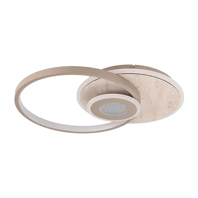 Eglo LED-Deckenleuchte rund Soft Beige - 60 W, Ø x H: 38 x 11 cm, Sandfarben - Moderne beigefarbene LED-Deckenleuchte mit überlappenden Kreisdesigns und einem strukturierten marmorähnlichen Akzent.