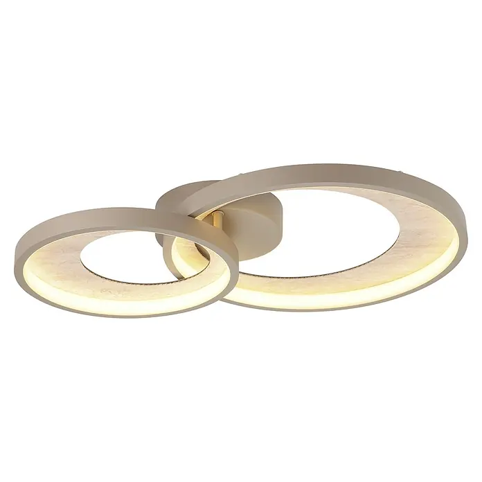 Eglo LED-Deckenleuchte rund Soft Beige - Ø x H: 30 x 14,5 cm, Sandfarben - Moderne, beige LED-Deckenleuchte mit zwei ineinandergreifenden Ringen. Jeder Ring hat eine beleuchtete Innenkante mit strukturierter, heller Steinoptik.