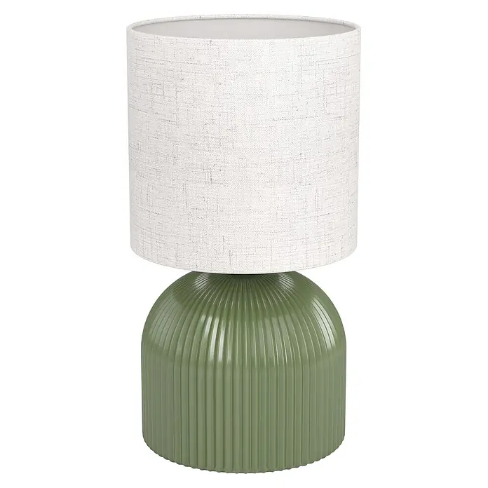 Eglo Tischleuchte Roscoso - 40 W, L x B x H: 14 x 14 x 26,5 cm, Grün, Beige, E14 - Grüne gerippte Tischleuchte mit weißem Stoffschirm.