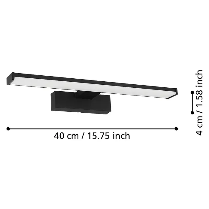 Eglo LED-Spiegelleuchte Galenzana-E - 7,4 W, L x B x H: 12 x 40 x 4 cm, Schwarz, Neutralweiß - Schwarze rechteckige LED-Leuchte, 40 cm lang und 4 cm hoch, mit weißem Diffusor.