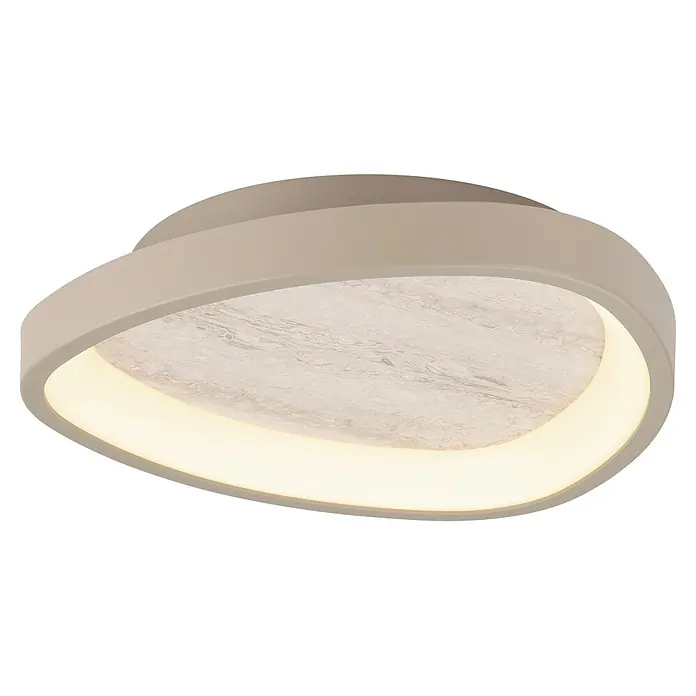 Eglo LED-Deckenleuchte rund Soft Beige - Ø x H: 20 x 35 cm, Sandfarben - Moderne ovale LED-Deckenleuchte mit beigem Rahmen und Marmor-Effekt-Diffusor, strahlt warmweißes Licht aus.