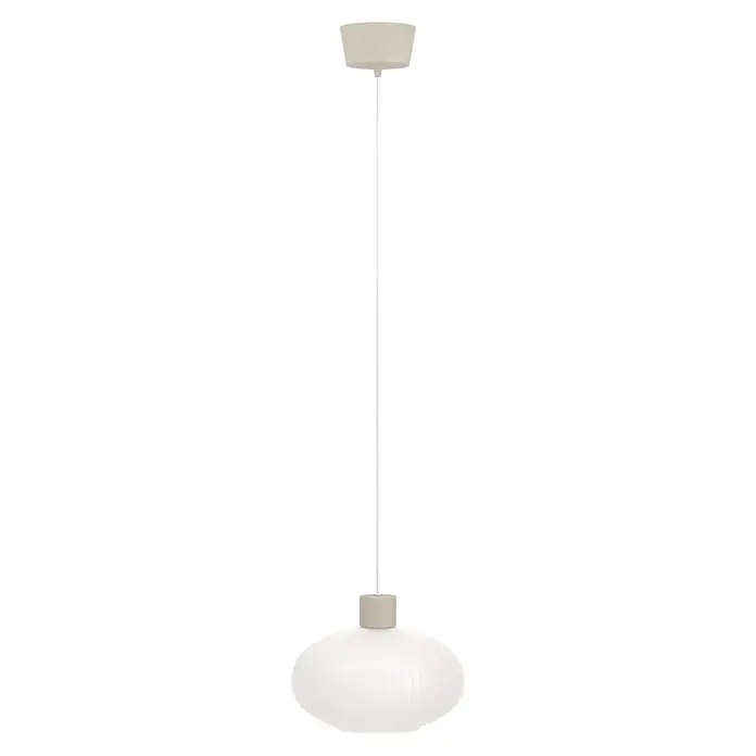 Eglo Pendelleuchte rund - 60 W, Ø x H: 25 x 110 cm, Sandfarben - Weiße ovale Pendelleuchte mit hellbeigem zylindrischem Deckenbaldachin und dünnem Kabel.