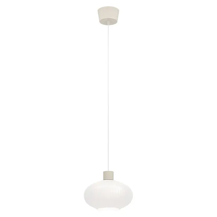 Eglo Pendelleuchte rund - 60 W, Ø x H: 25 x 110 cm, Sandfarben - Beige Hängeleuchte mit weißem Kabel und ovalem, strukturiertem weißem Schirm.