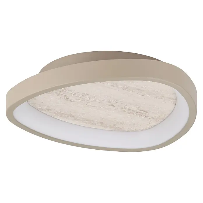 Eglo LED-Deckenleuchte rund Soft Beige - Ø x H: 20 x 35 cm, Sandfarben - Beige ovale Deckenleuchte mit hell gemusterter Steinoptik-Mitte und weißem Diffusor.
