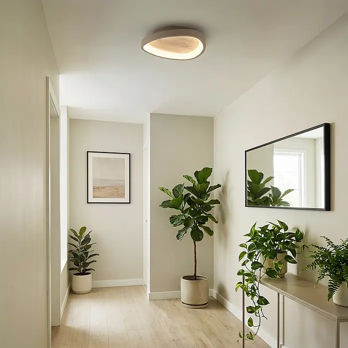 Eglo LED-Deckenleuchte rund Soft Beige - Ø x H: 20 x 35 cm, Sandfarben - Moderne graue Deckenleuchte mit leuchtender Innenfläche erhellt einen stilvollen Flur.