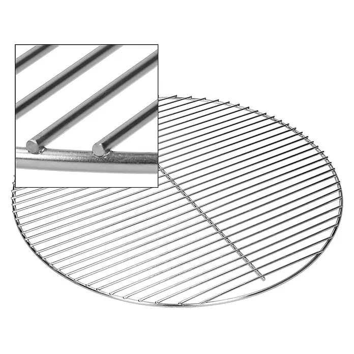 ECD Germany Grillrost Grillplatte 54,5 cm Rund für Gasgrill Holzkohlegrill Feuerstelle - L x B: 54,5 x 54,5 cm, Edelstahl, Holz - Ein rundes Grillrost aus silberfarbenem Edelstahl mit zahlreichen eng beieinander liegenden parallelen Stäben für gleichmäßiges Garen.