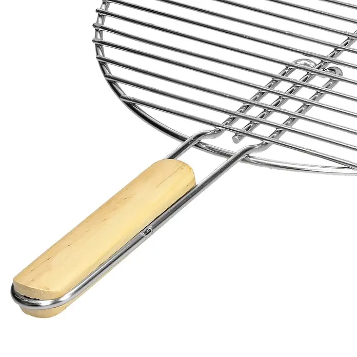 ECD Germany Grillrost Grillplatte 54,5 cm Rund für Gasgrill Holzkohlegrill Feuerstelle - L x B: 54,5 x 54,5 cm, Edelstahl, Holz - Runde Edelstahl-Grillrost mit hellem Holzgriff.