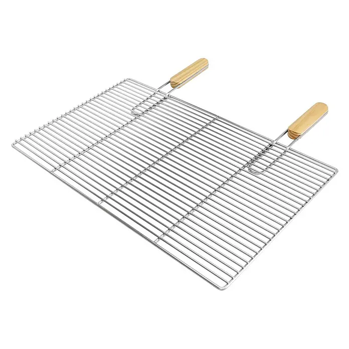 ECD Germany Grillrost Grillplatte 67x40cm Rechteckig für Gasgrill Holzkohlegrill Feuerstelle - Edelstahl, Holz - Rechteckiger Grillrost aus Edelstahl mit zwei Holzgriffen.