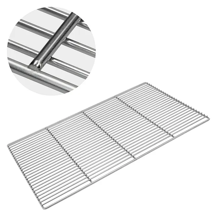 ECD Germany Grillrost Grillplatte 67x40cm Rechteckig für Gasgrill Holzkohlegrill Feuerstelle - Edelstahl, Holz - Rechteckiger Edelstahl-Gitterrost zum Grillen, Backen oder Abkühlen.