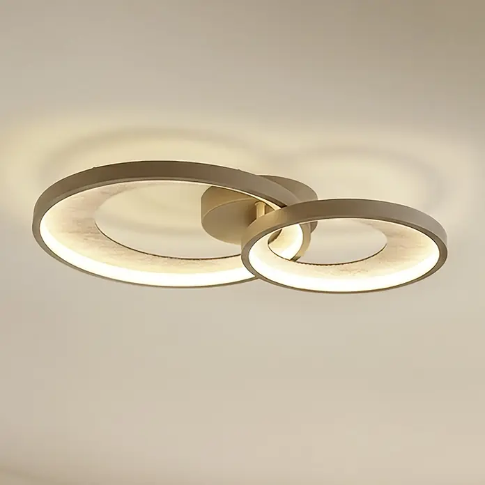 Eglo LED-Deckenleuchte rund Soft Beige - Ø x H: 30 x 14,5 cm, Sandfarben - Modernes LED-Deckenlicht mit zwei ineinandergreifenden Ringen in mattem Beige/Bronze, das warmes Licht abstrahlt.