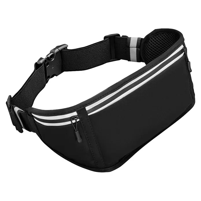 Hama Handyhalter 00019859 für Handys Laufgürtel zum Joggen reflektierend - Schwarz - Schwarzer Sport-Laufgürtel mit weißen reflektierenden Streifen und Schnellschnalle.