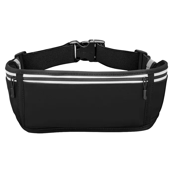 Hama Handyhalter 00019859 für Handys Laufgürtel zum Joggen reflektierend - Schwarz - Schwarzer Laufgürtel mit Reißverschlusstasche, weißen Reflexstreifen und verstellbarem Schnallenverschluss.