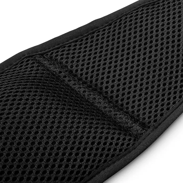 Hama Handyhalter 00019859 für Handys Laufgürtel zum Joggen reflektierend - Schwarz - Schwarzes Netzgewebe mit Naht, zeigt atmungsaktive Textur und robuste Verarbeitung.