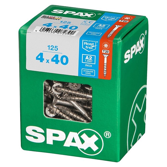 Spax T-Star plus Vijak z vgrezno glavo nerjaveči  (Ø x Do: 4 x 40 mm, Nerjavno jeklo, 125 kos, Delni navoj) | 1046 - Mehrzweckschrauben verpackt | AADB - Schrauben verpackt | AAD - Kleineisenwaren | AA - Eisenwaren | A - Eisenwaren | BAUHAUS