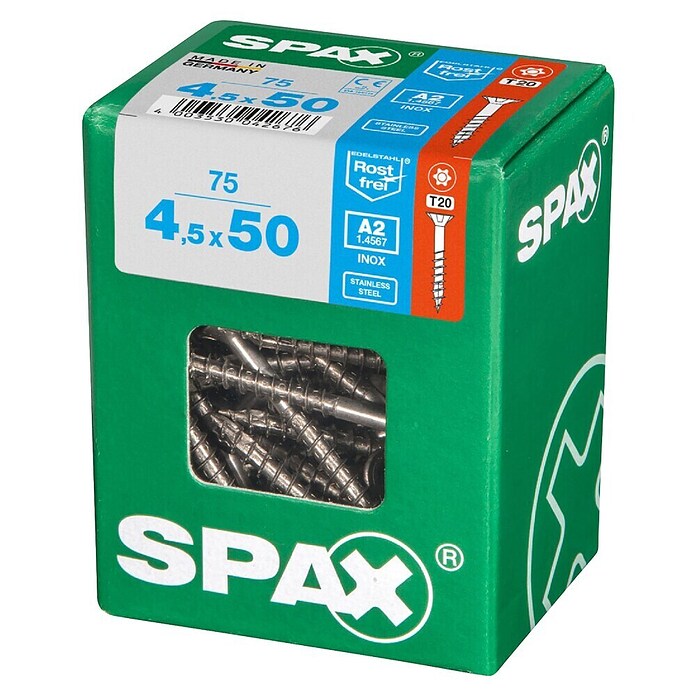 Spax T-Star plus Vijak z vgrezno glavo nerjaveči  (Ø x Do: 4,5 x 50 mm, Nerjavno jeklo, 75 kos, Delni navoj) | 1046 - Mehrzweckschrauben verpackt | AADB - Schrauben verpackt | AAD - Kleineisenwaren | AA - Eisenwaren | A - Eisenwaren | BAUHAUS