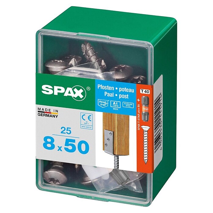 Spax T-Star plus Povezovalni vijak  (Ø x Do: 8 x 50 mm, Nerjavno jeklo, 25 kos, Središčna glava, Celotni navoj) | 1046 - Mehrzweckschrauben verpackt | AADB - Schrauben verpackt | AAD - Kleineisenwaren | AA - Eisenwaren | A - Eisenwaren | BAUHAUS