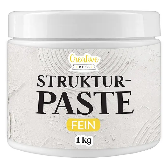 Creative Deco Speziallack Strukturpaste Feinkörnig 1 kg Weiß - Weiß, Sonstiges, Sonstiges - Weißer Tiegel Creative Deco Struktur-Paste Fein, 1 kg, mit strukturiertem Etikett.