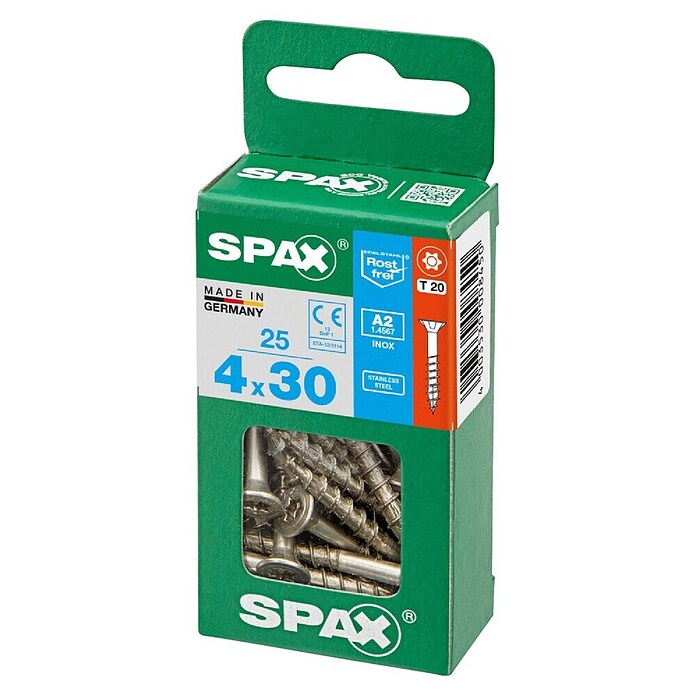 Spax T-Star plus Vijak z vgrezno glavo nerjaveči  (Ø x Do: 4 x 30 mm, Nerjavno jeklo, 25 kos, Delni navoj) | 1046 - Mehrzweckschrauben verpackt | AADB - Schrauben verpackt | AAD - Kleineisenwaren | AA - Eisenwaren | A - Eisenwaren | BAUHAUS