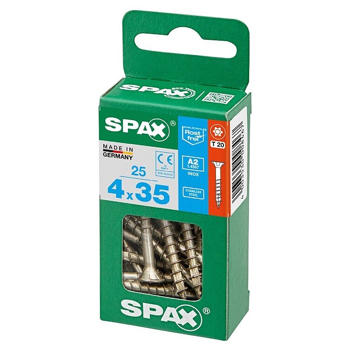 Spax T-Star plus Vijak z vgrezno glavo nerjaveči  (Ø x Do: 4 x 35 mm, Nerjavno jeklo, 25 kos, Delni navoj) | 1046 - Mehrzweckschrauben verpackt | AADB - Schrauben verpackt | AAD - Kleineisenwaren | AA - Eisenwaren | A - Eisenwaren | BAUHAUS