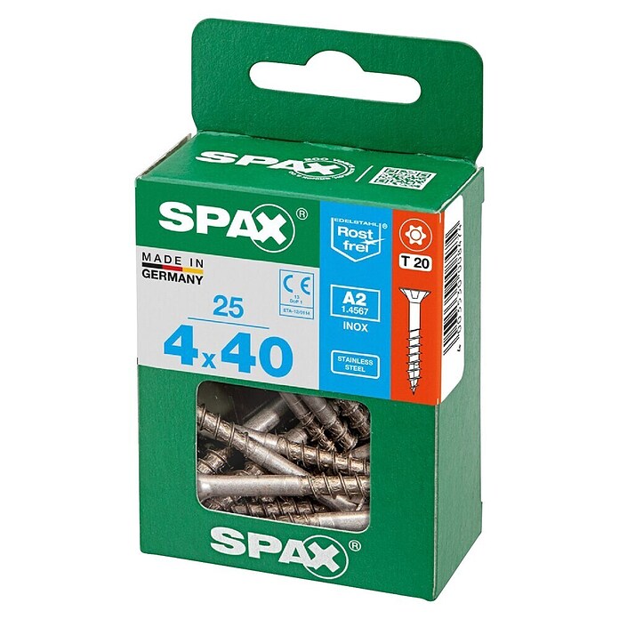 Spax T-Star plus Vijak z vgrezno glavo nerjaveči  (Ø x Do: 4 x 40 mm, Nerjavno jeklo, 25 kos, Delni navoj) | 1046 - Mehrzweckschrauben verpackt | AADB - Schrauben verpackt | AAD - Kleineisenwaren | AA - Eisenwaren | A - Eisenwaren | BAUHAUS