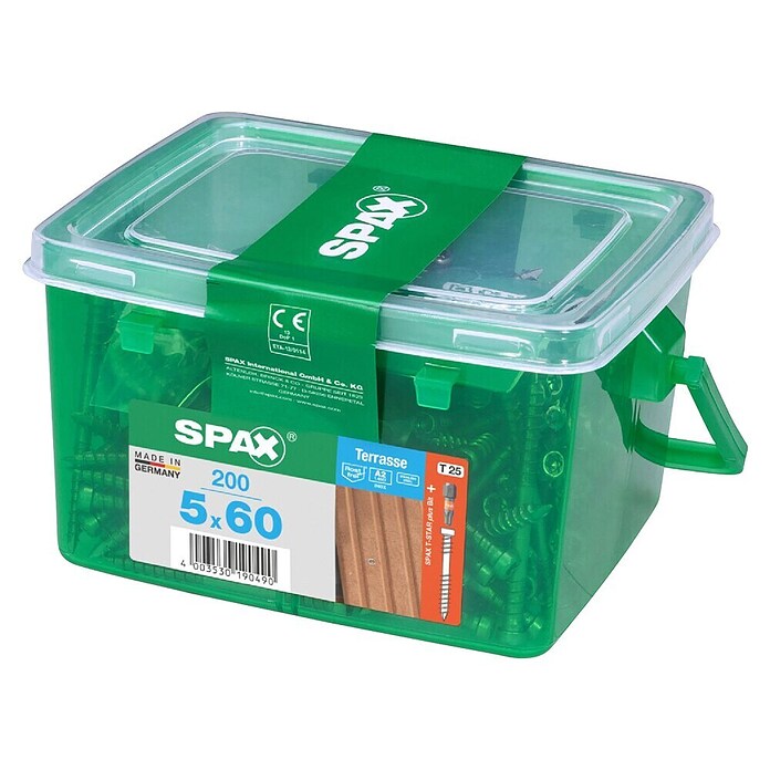 Spax Terasni vijak T-Star Plus  (Ø x Do: 5 x 60 mm, Plemenito nerjaveče jeklo A2, Gladka, 200 kos) | 1046 - Mehrzweckschrauben verpackt | AADB - Schrauben verpackt | AAD - Kleineisenwaren | AA - Eisenwaren | A - Eisenwaren | BAUHAUS