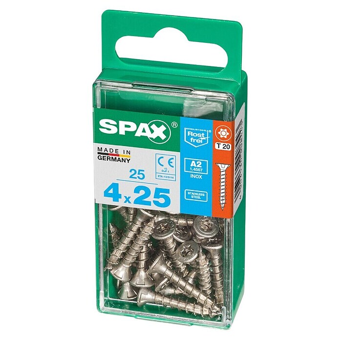 Spax T-Star plus Vijak z vgrezno glavo nerjaveči  (Ø x Do: 4 x 25 mm, Nerjavno jeklo, 25 kos, Delni navoj) | 1046 - Mehrzweckschrauben verpackt | AADB - Schrauben verpackt | AAD - Kleineisenwaren | AA - Eisenwaren | A - Eisenwaren | BAUHAUS