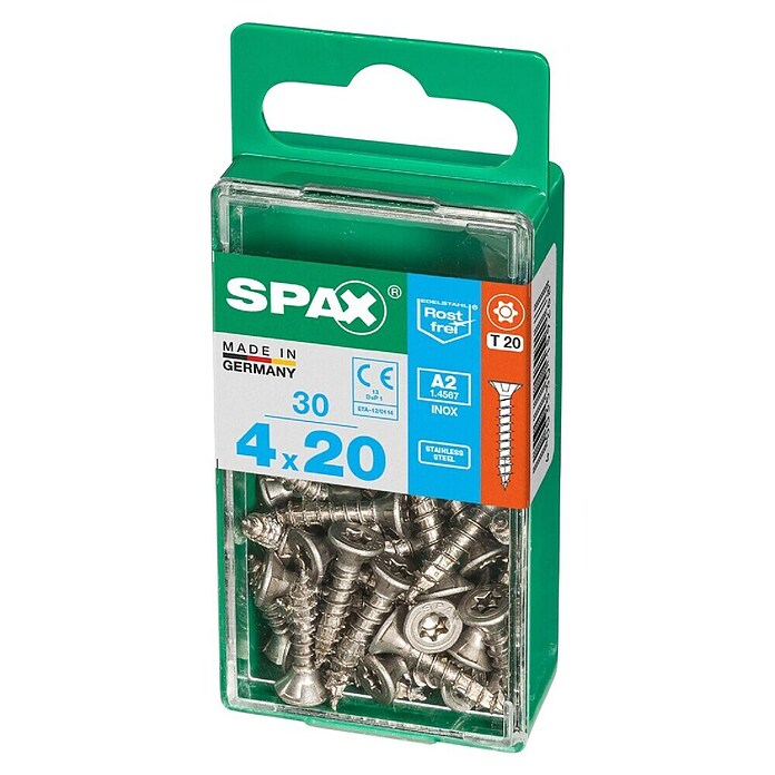 Spax T-Star plus Vijak z vgrezno glavo nerjaveči  (Ø x Do: 4 x 20 mm, Nerjavno jeklo, 30 kos, Delni navoj) | 1046 - Mehrzweckschrauben verpackt | AADB - Schrauben verpackt | AAD - Kleineisenwaren | AA - Eisenwaren | A - Eisenwaren | BAUHAUS