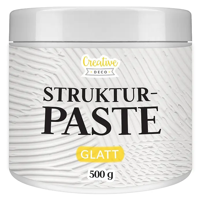 Creative Deco Speziallack Strukturpaste Glatt 500 g Weiß - Weiß, Sonstiges, Sonstiges - Weiße Dose Creative Deco Strukturpaste, 500g, beschriftet "GLATT" (glatt).
